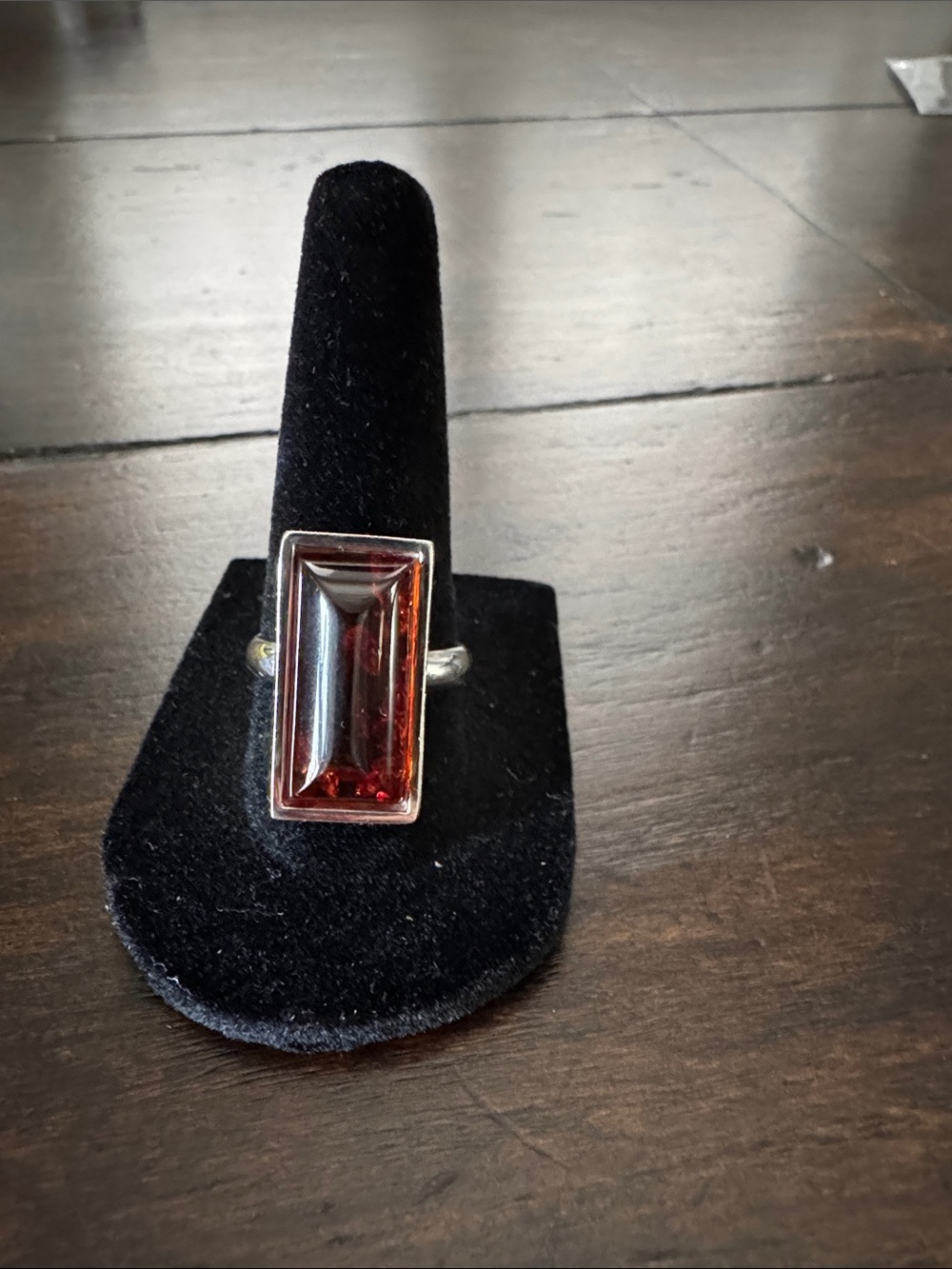 Sterling Silver Rectangular Amber Ring Size 7